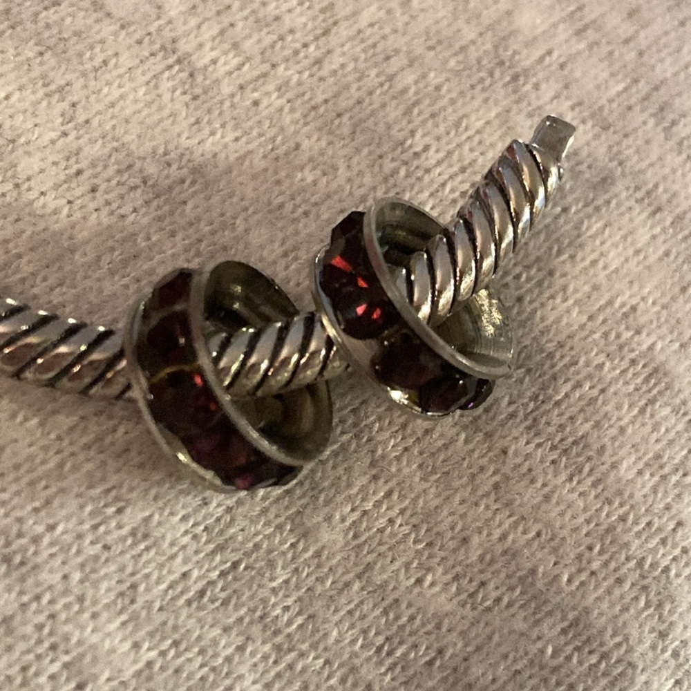 NWOT - (2) Dark Silvertone Purple Rhinestone Rondelle Crystal Round Spacer Beads